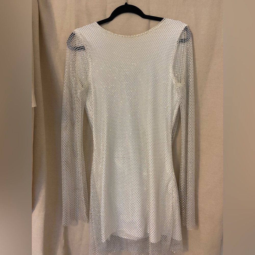 12th Tribe Anna White Rhinestone Mesh Mini Dress